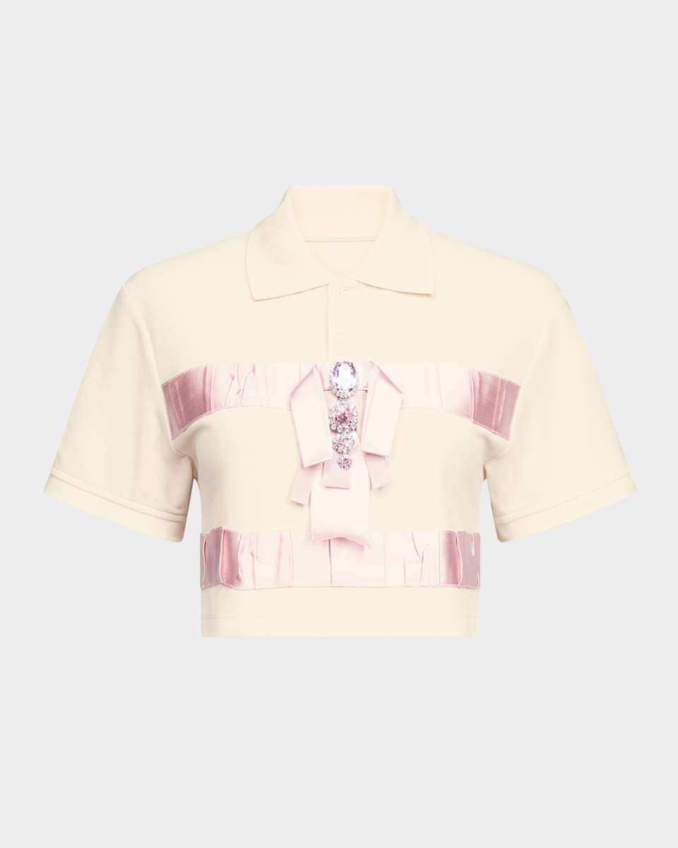 Crystal Bow Crop Polo Shirt